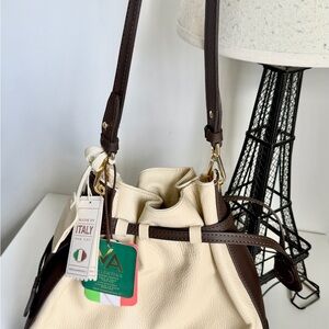 Valentina Cream and Brown Shoulder Bag